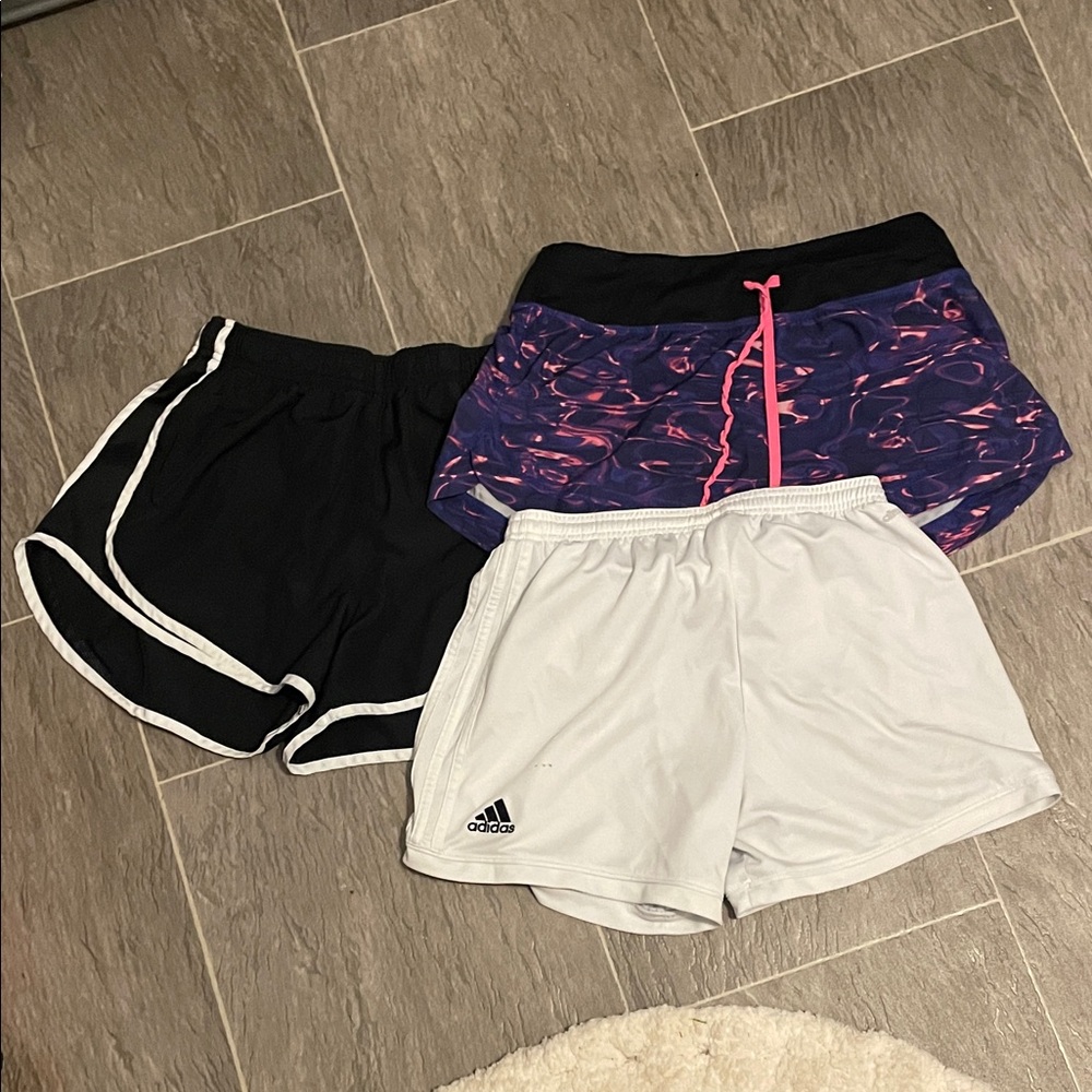 Adidas Black, Purple, and Gray Athletic Shorts Trio